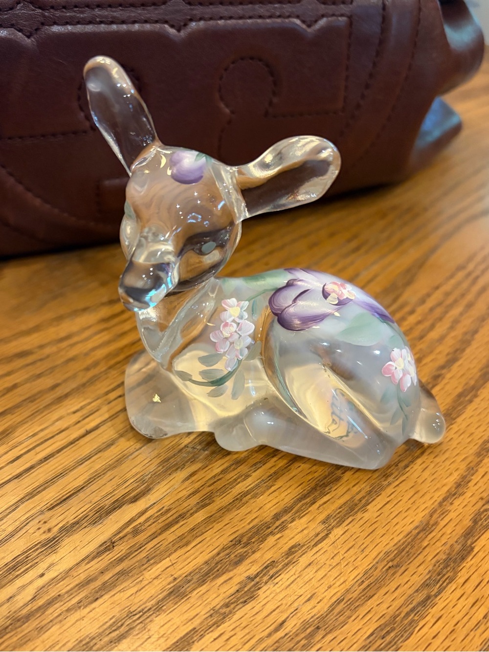 Hand-Painted Fenton Glass Fawn Figurine